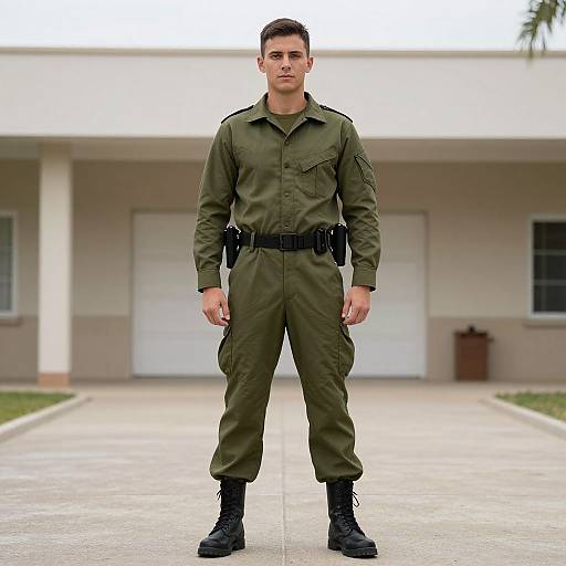 Man in Army Uniform Standing Proudly