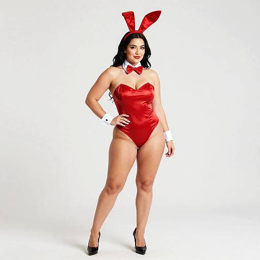 Curvy Woman in Red Bunny Costume