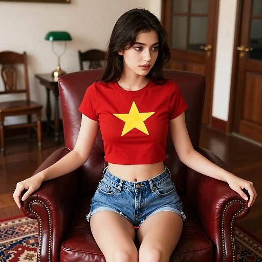 Young Woman Sitting on Leather Armchair