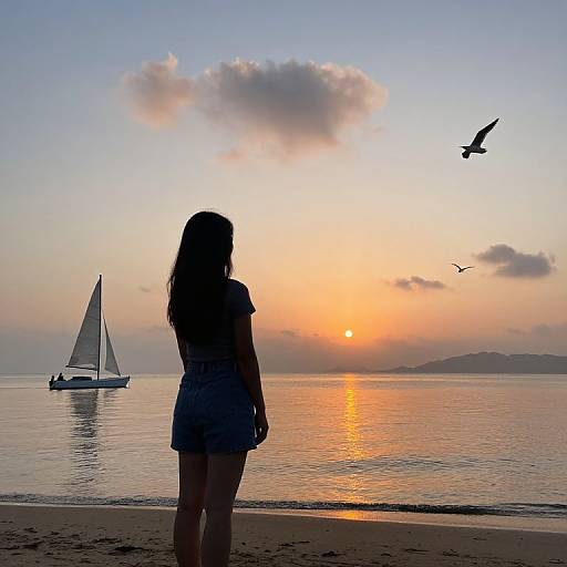 Girl Watching Sunset at Beach