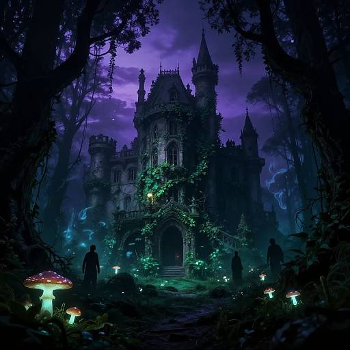 Eerie Dark Forest with Abandoned Castle