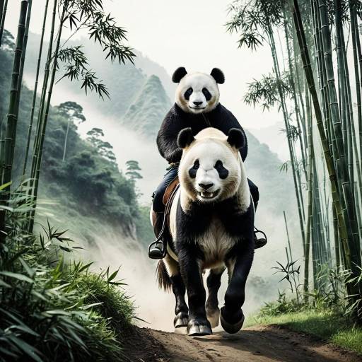 Gentle Panda on Horse in Watercolor Gentle Panda on Horse in Watercolor