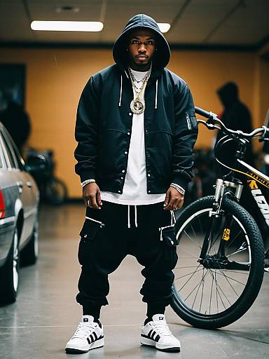 Hip Hop Style Man in Hoodie and Sneakers