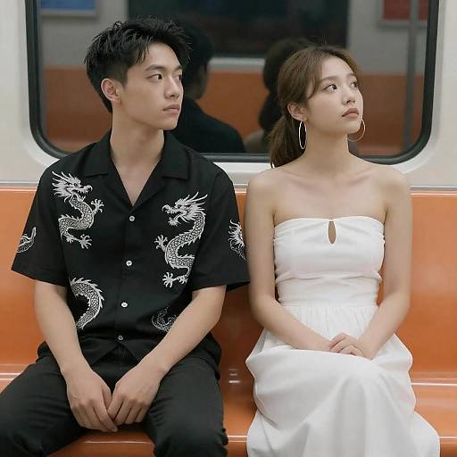 Young Couple Sitting on Subway Bench