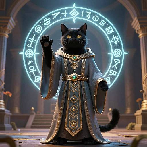 Elven Black Cat in Ceremonial Robes