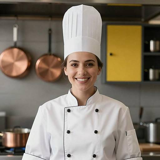 Smiling Female Chef in Modern Kitchen