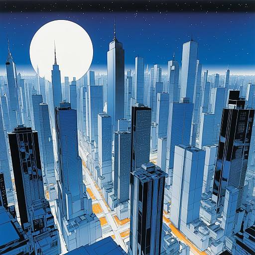 Futuristic Manga City Skyline at Night