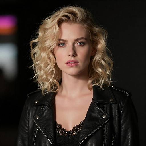 Curly Blonde in Leather Jacket Portrait