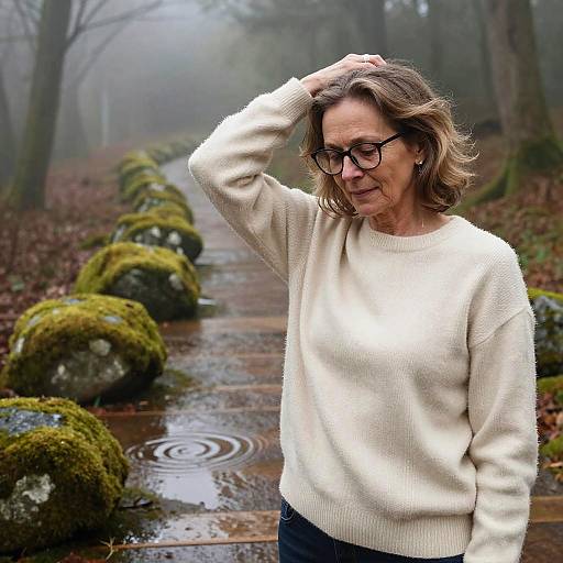 Serene Woman in Misty Forest Clearing