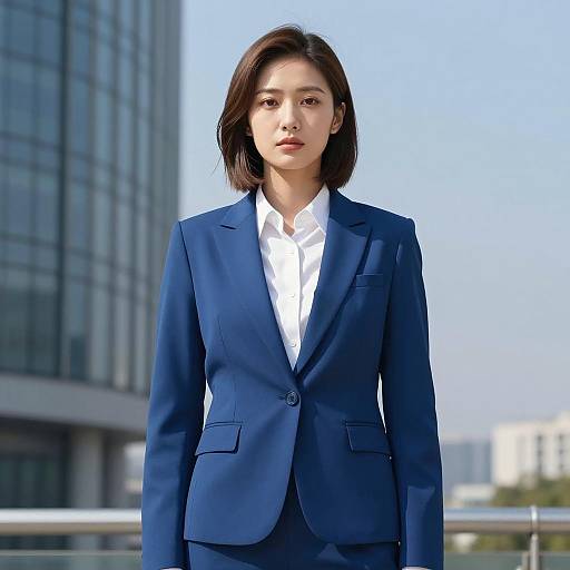 Young Professional Woman in Blue Suit Outdoors