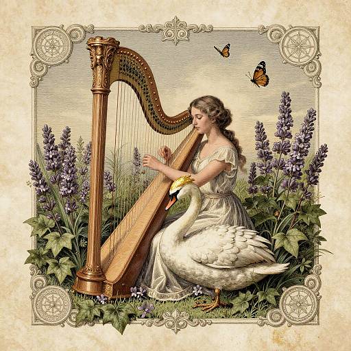 Baroque Harpist with Swan and Lavender