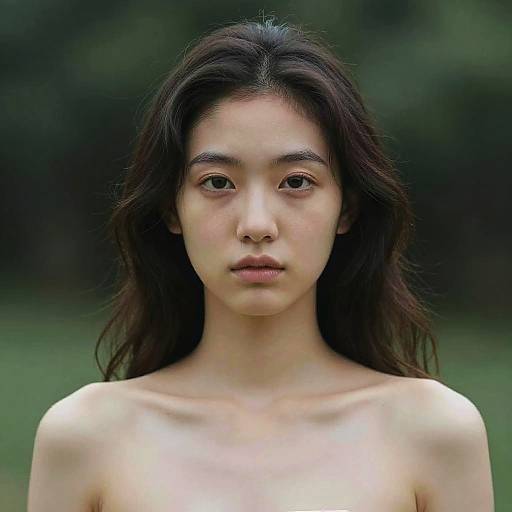 Serene Young Woman with Bare Shoulders