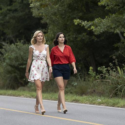 Two Women Walking on a Country Road