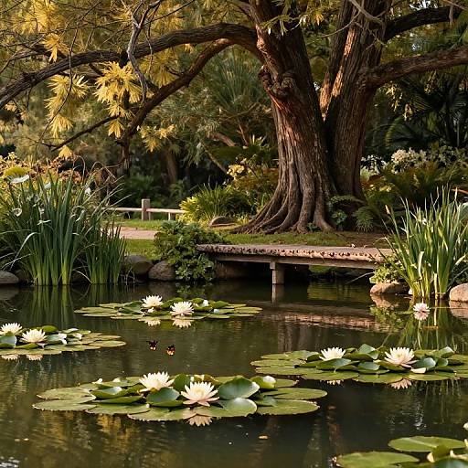 Tranquil Garden Pond with Bridge