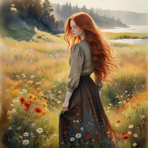 Red-haired Woman in Wildflower Meadow