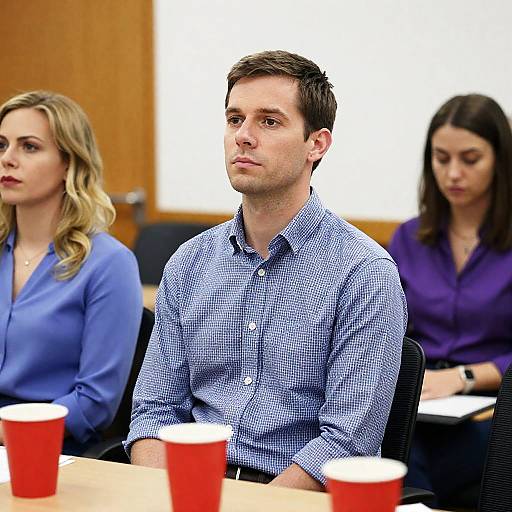 Serious Conference Scene with Three People