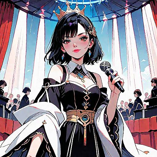 Smug Crowned Singer in Black Gown
