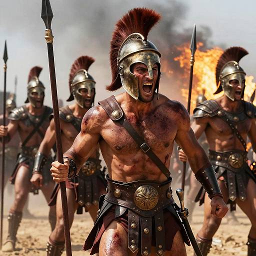 Epic Spartan Warriors in Fiery Battle