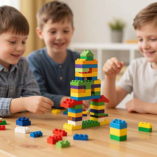 Children Building with Colorful Legos