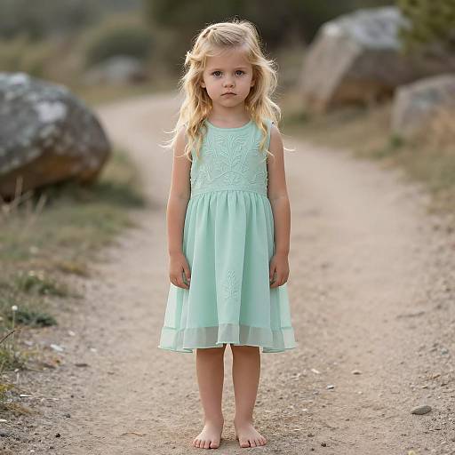 Serious Blonde Toddler in Light Green Dress