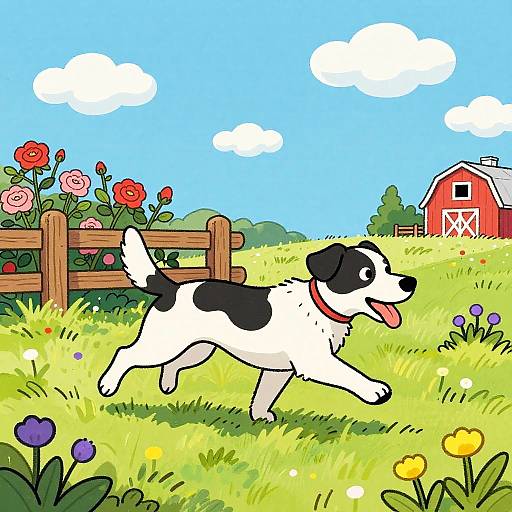 Colorful Cartoon Fox Running in Field