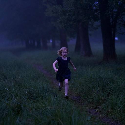 Blonde Girl Running Through Misty Forest