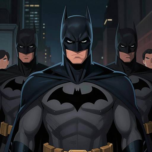 Batman and Allies in Dark Urban Scene