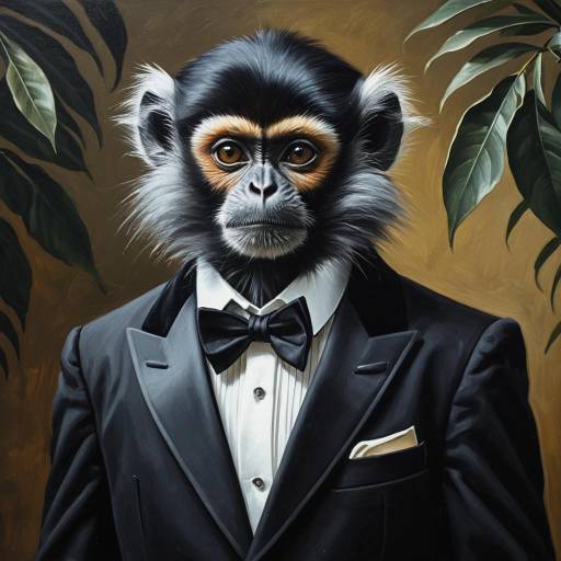Dusky Leaf Monkey in Tuxedo Oil Painting