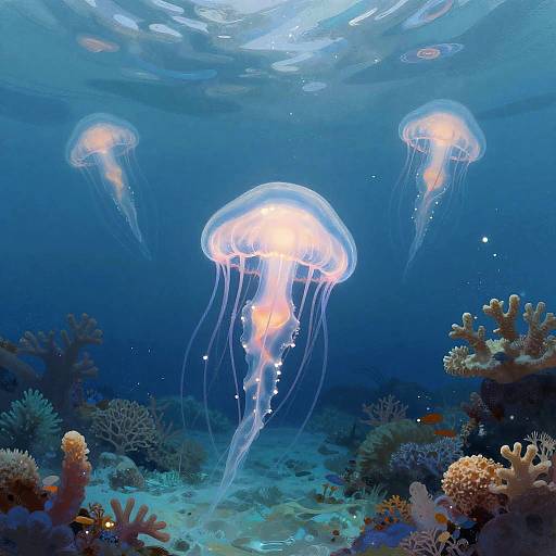 Serene Glowing Jellyfish Underwater Scene