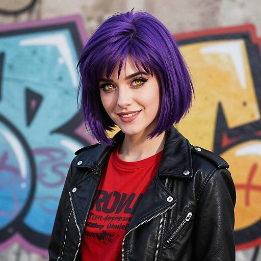 80s Purple-Haired Urban Portrait