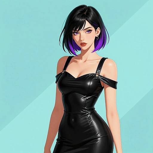 Digital Art of Woman in Black Leather Dress