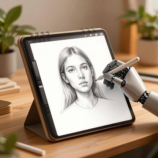 AI Robot Drawing Detailed Portraits