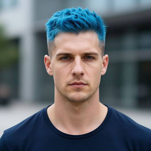 Fit European Man with Blue Hair
