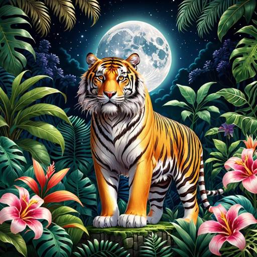 Majestic Tiger in a Tropical Jungle Majestic Tiger in a Tropical Jungle