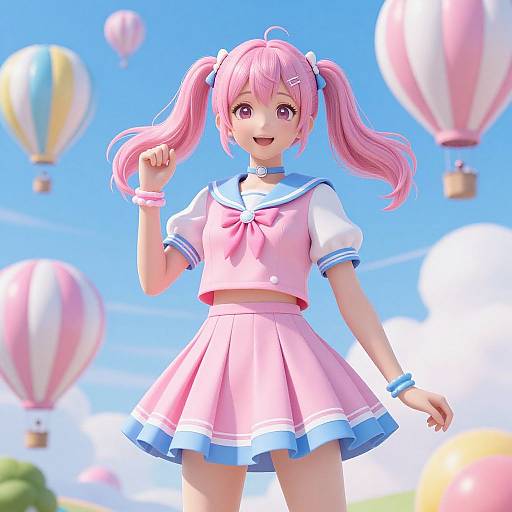 Anime Girl with Pink Twin Ponytails