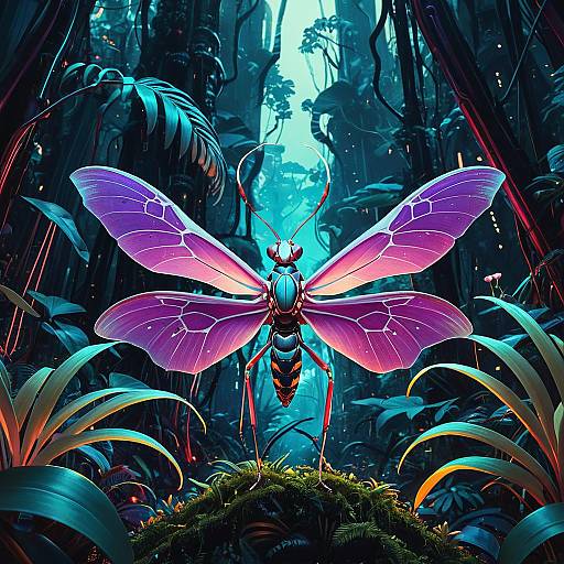 Cybernetic Orchid Mantis in Neon Rainforest