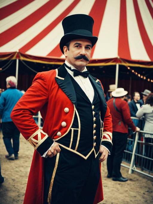 Circus Ringmaster in Red Coat and Top Hat