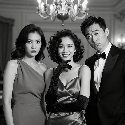 Black-and-White Portrait of Stylish Trio