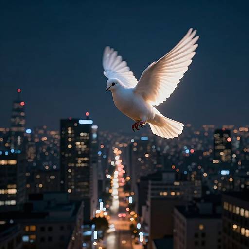 Radiant Dove Over Nocturnal Metropolis