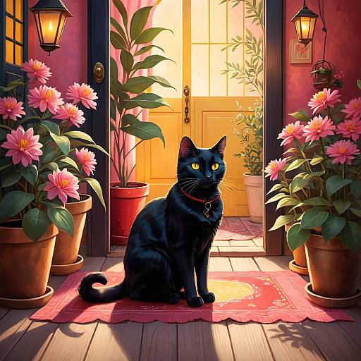 Cozy Black Cat by the Warm Door