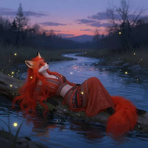 Serene Fox Girl by Twilight River