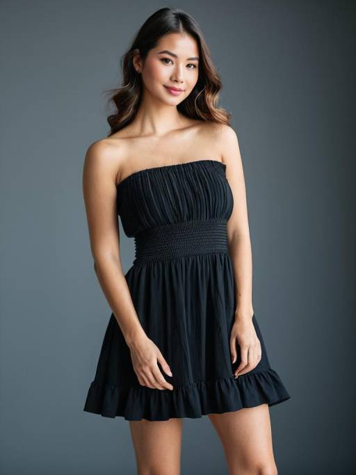 Woman in Black Strapless Mini Dress