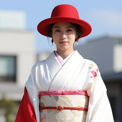 Person in Red and White Kimono