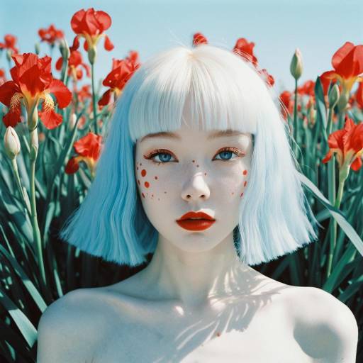 Albino Model with Iris Flowers
