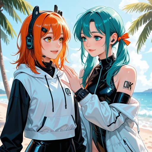 Vibrant Beach Yuri: Cowboy Shot Illustration