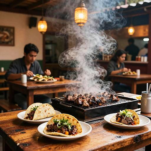 Lively Taqueria Taco Grilling Scene