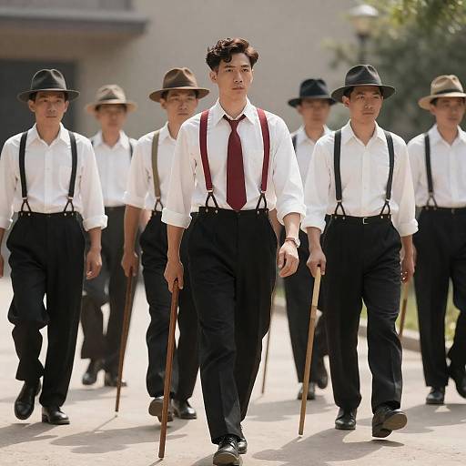 1930s Men Walking, Red-Tied Leader