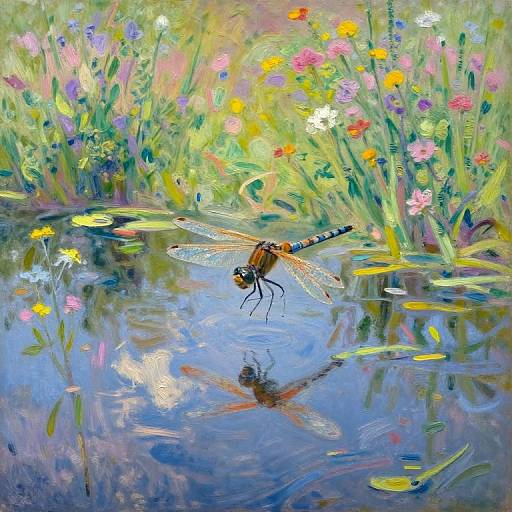 Impressionistic Dragonfly Over Meadow