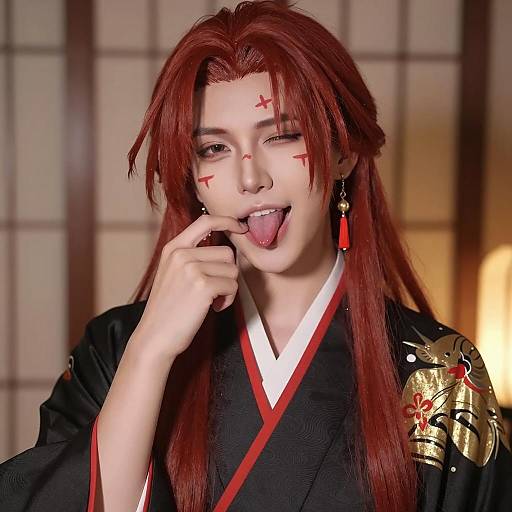 Androgynous Portrait in Kimono and Markings