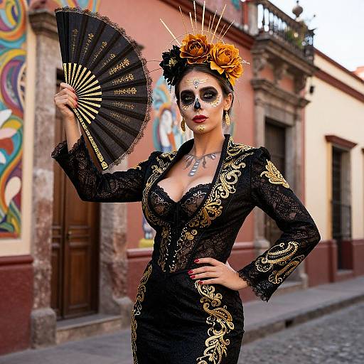 Confident Catrina Woman in 1930s Mexico